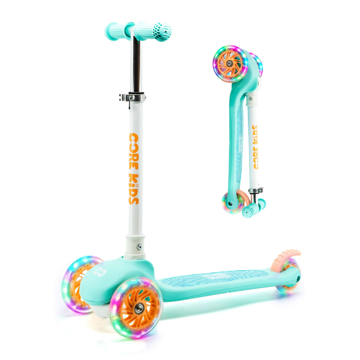 CORE Foldy 3 roues trottinette enfant bleu-vert et pêche