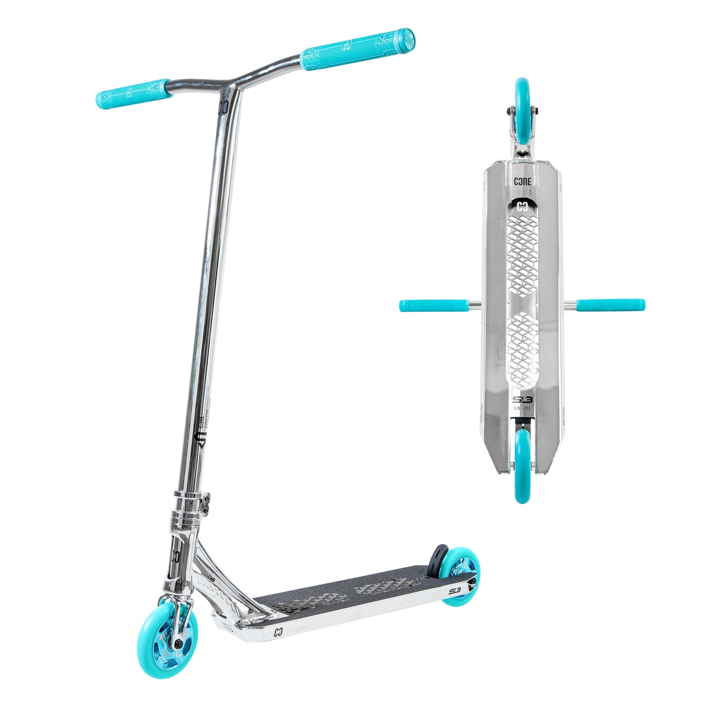 CORE SL3 trottinette freestyle complète chrome et bleu-vert