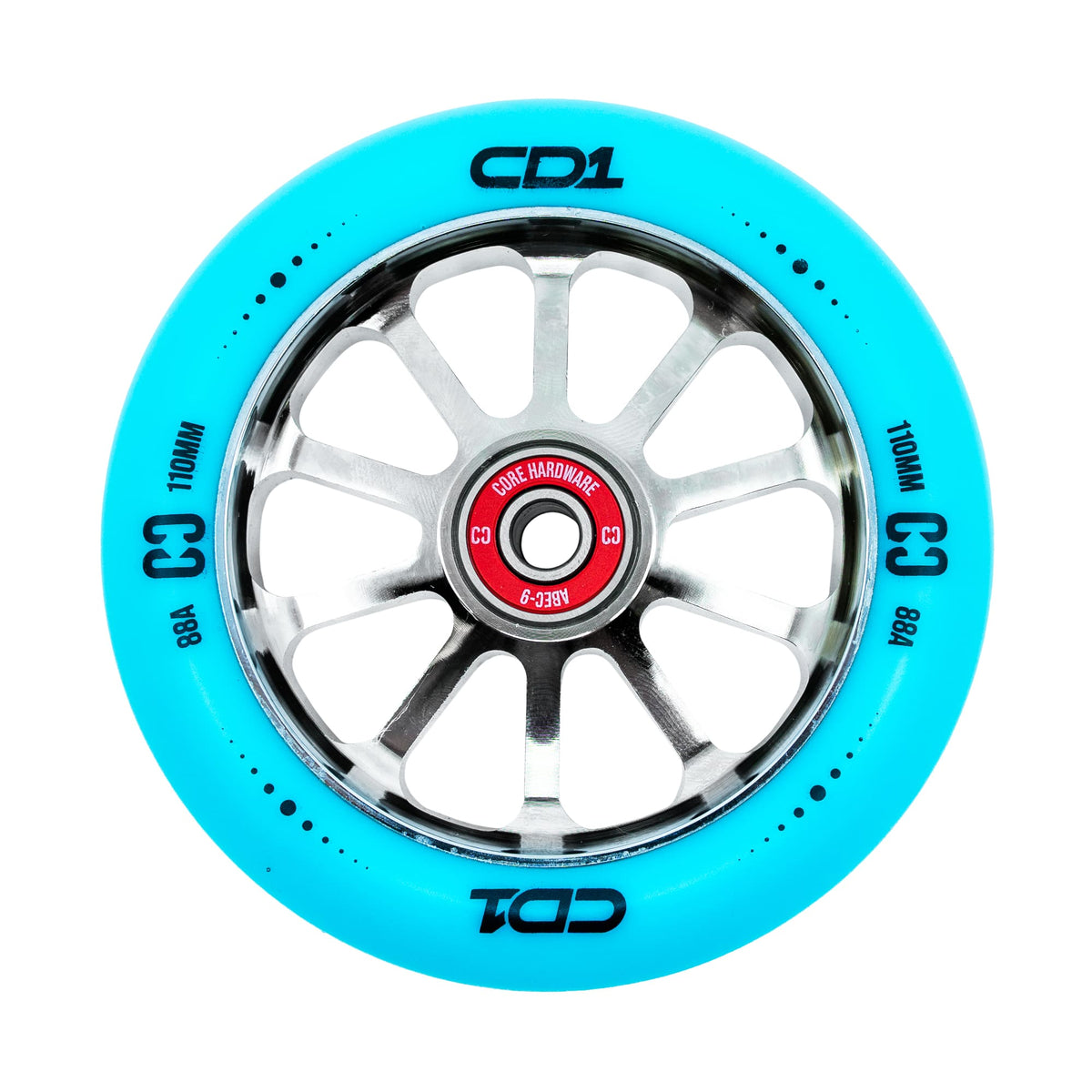 CORE CD1 Roue Trottinette Freestyle Bleu et Chrome 110mm