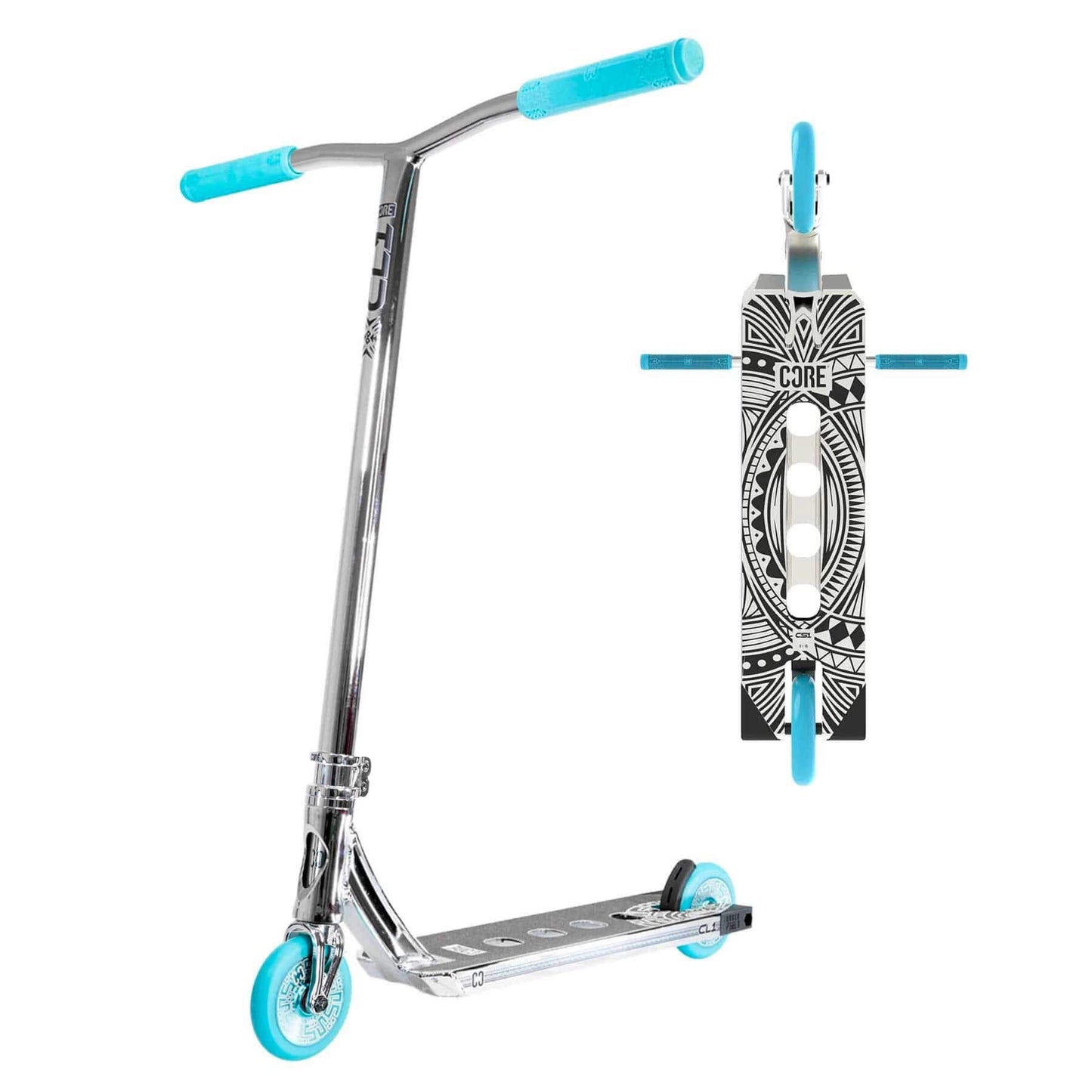 CORE CL1 Trottinette Freestyle Complète Chrome et Bleu-vert