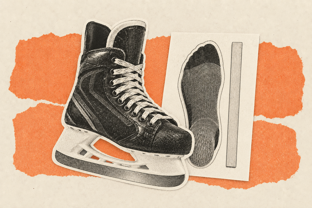 Illustration d’un patin de hockey et d’une mesure de pied