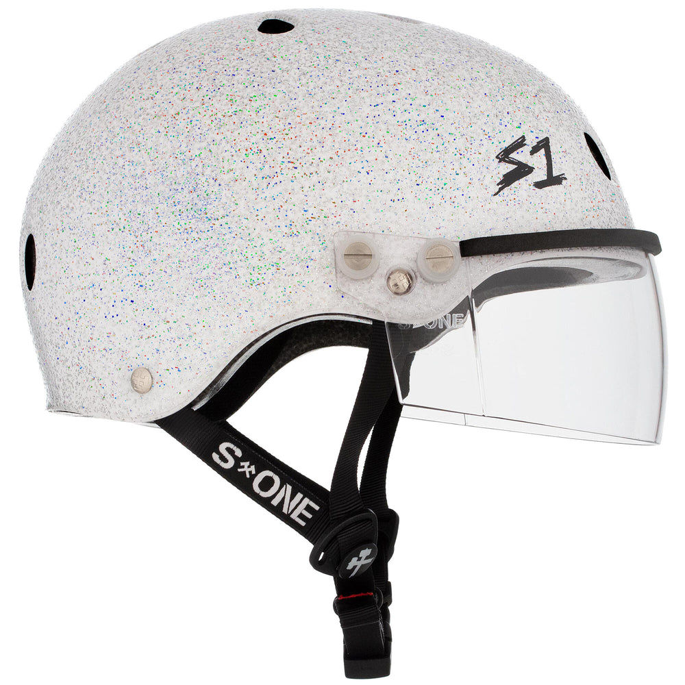 Casque S-One Lifer Visor Blanc Pailleté – Skate, trottinette, roller — vue 3