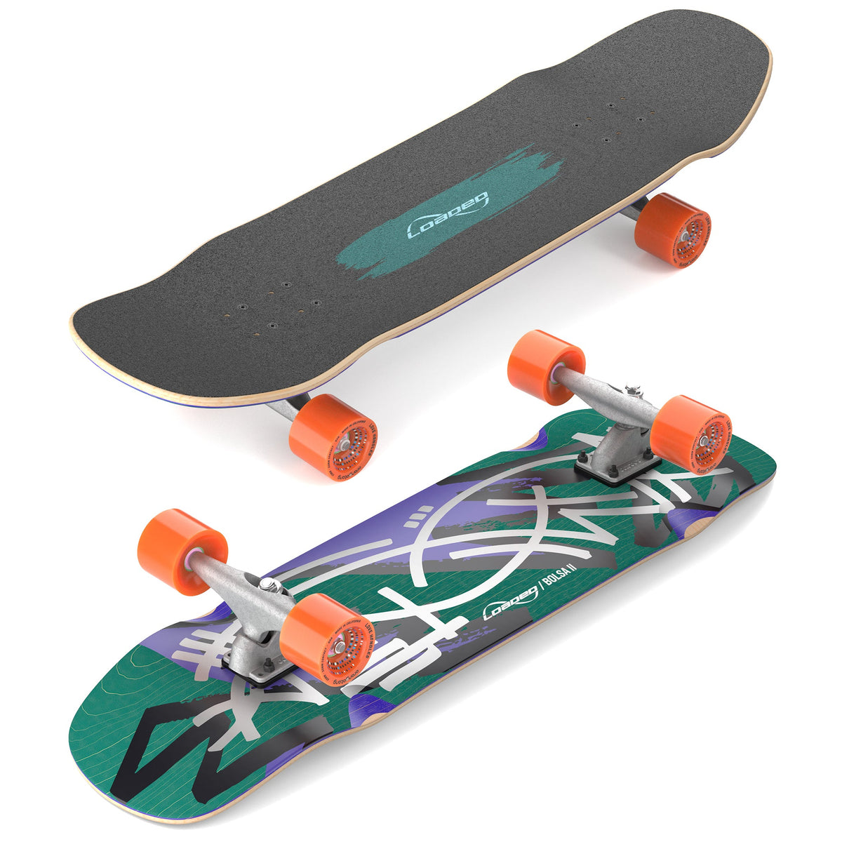 Loaded Bolsa II Jazz surfskate complet Carver CX, vue dessus et dessous