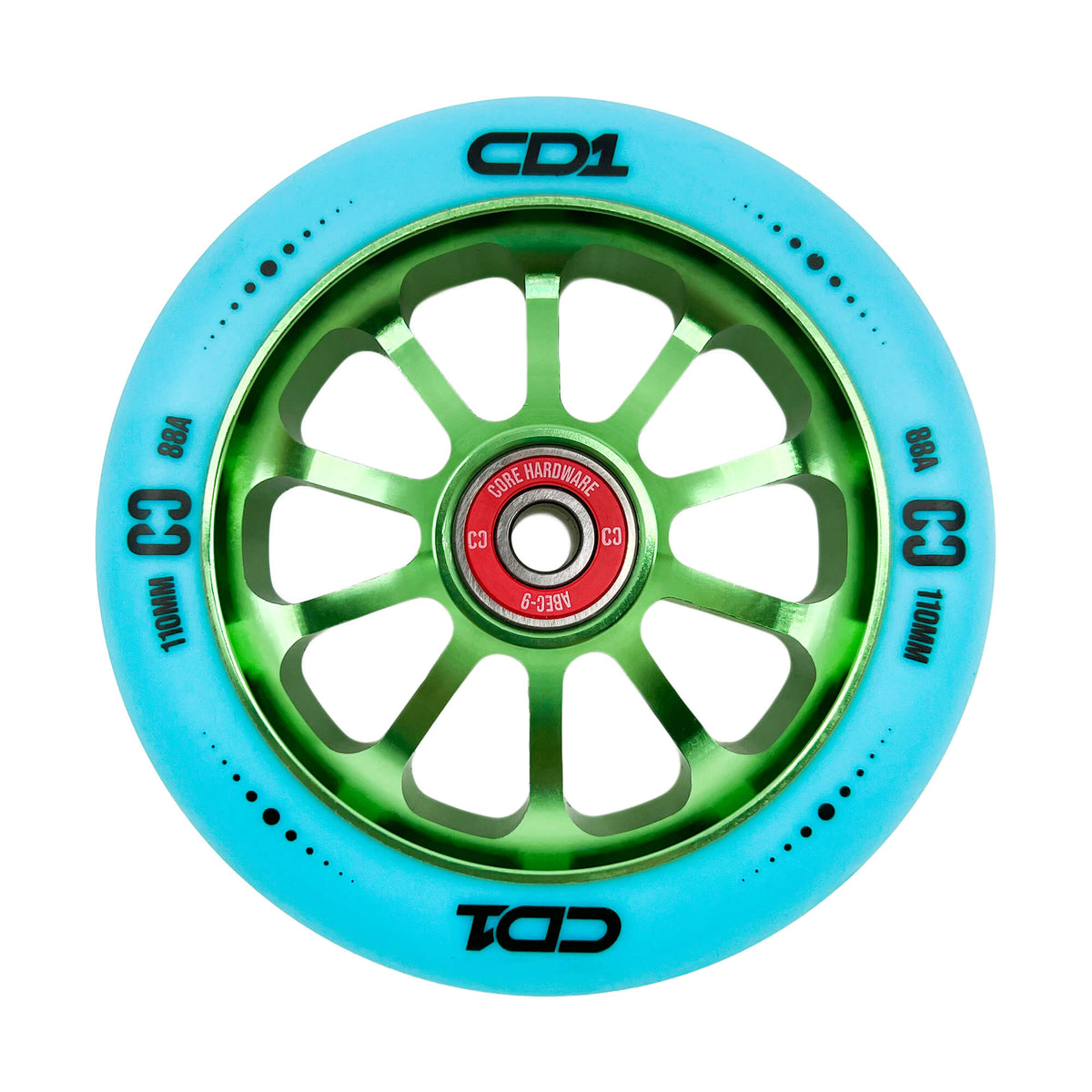 CORE CD1 Roue Trottinette Freestyle Bleu et Vert 110mm