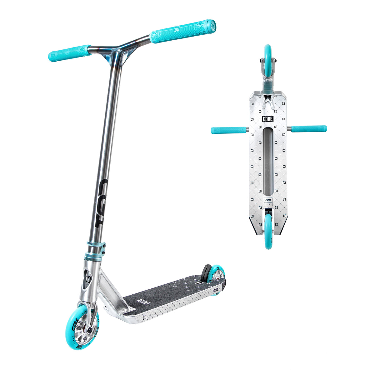 CORE CG1 Trottinette Freestyle Complète Brut et Bleu-vert