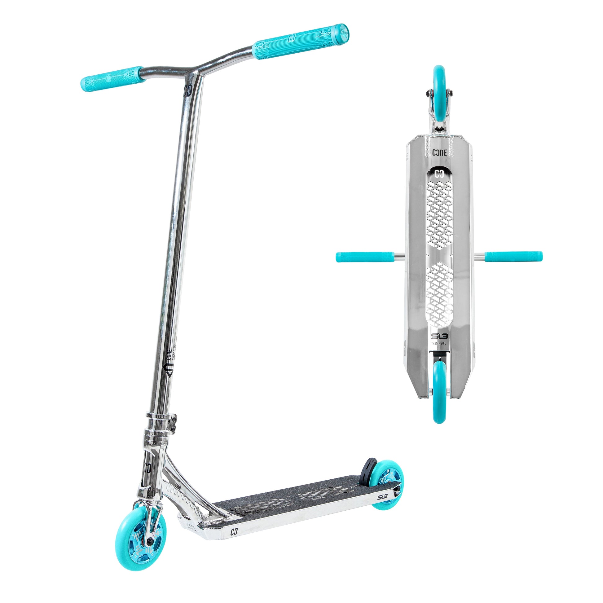 CORE SL3 trottinette freestyle complète chrome et bleu-vert