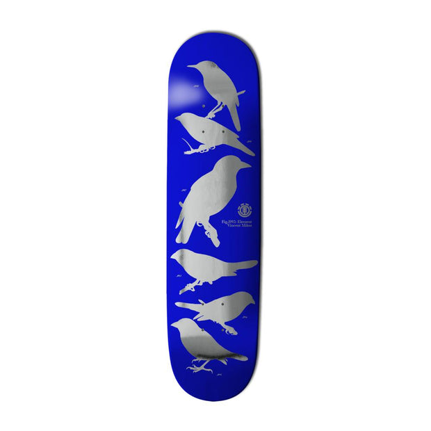 Planche de skateboard Element Ornithology Vincent Milou bleue et argent
