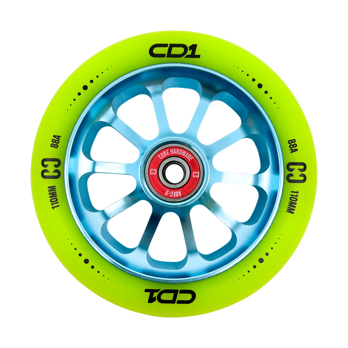 CORE CD1 Roue Trottinette Freestyle Vert et Bleu 110mm