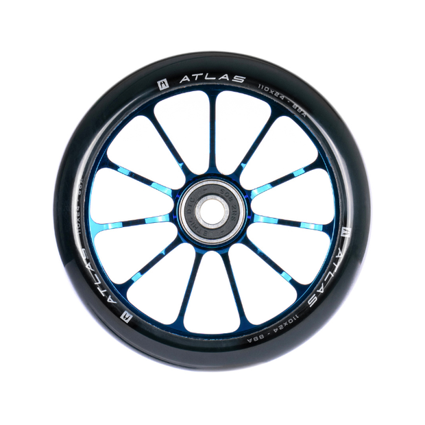 Ethic dtc roue Atlas bleu chrome trottinette freestyle