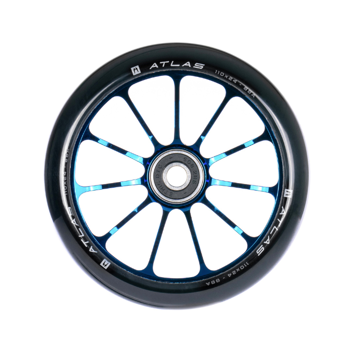 Ethic dtc roue Atlas bleu chrome trottinette freestyle