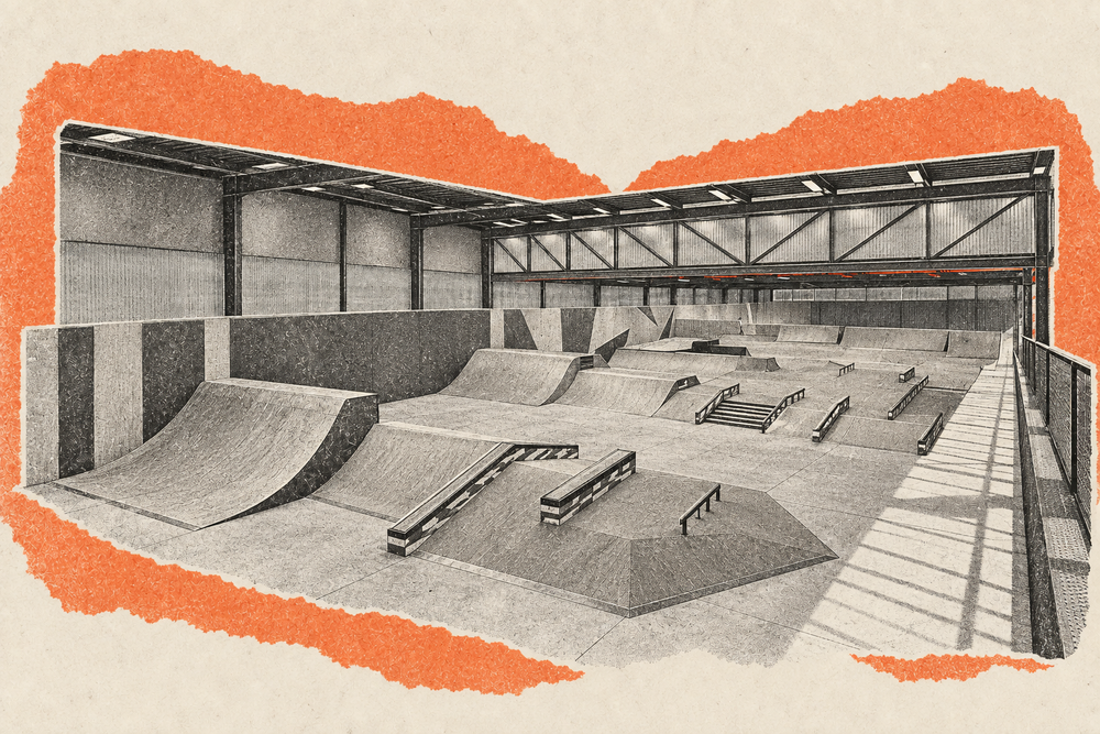 Illustration du skatepark intérieur de la Halle de glisse à Lille