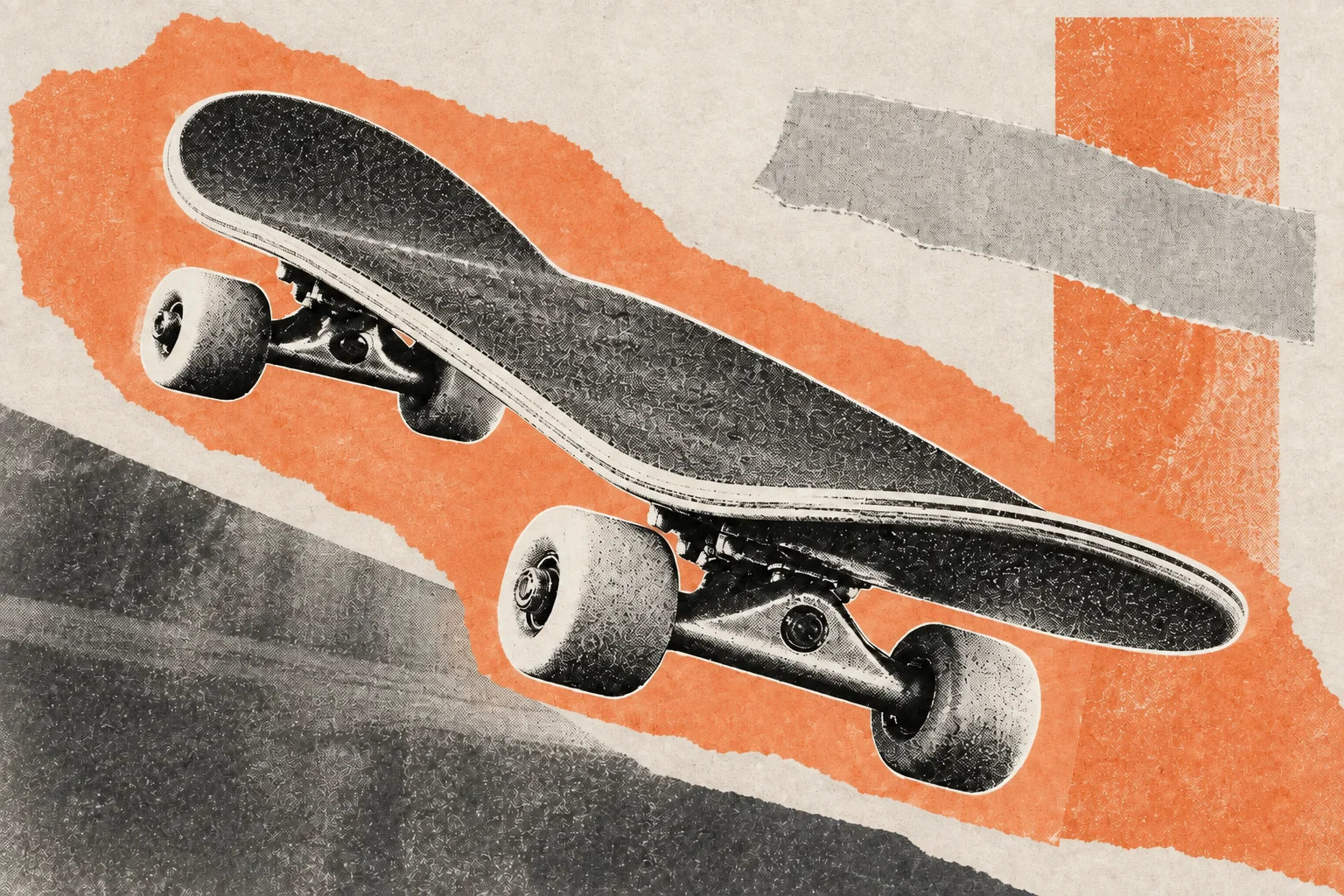Plateau de skateboard en collage sérigraphié