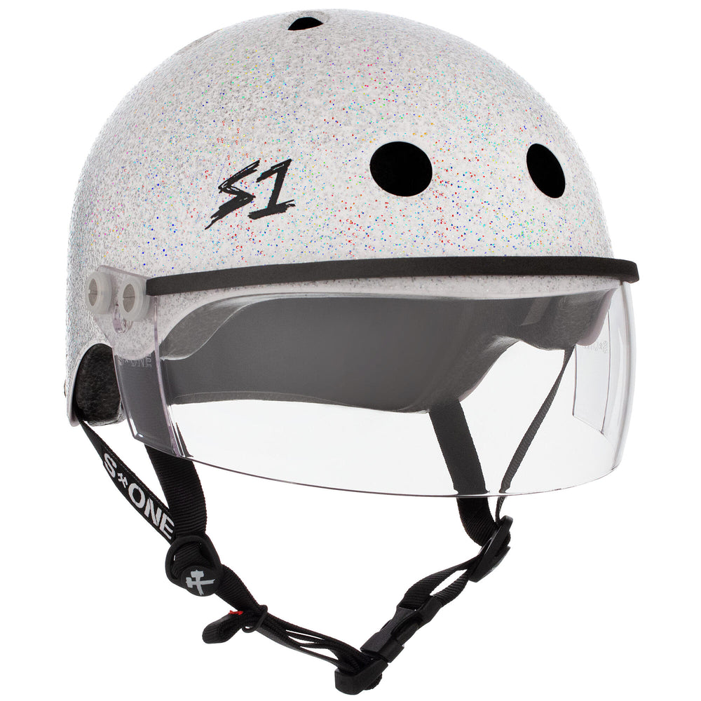 
Casque S-One Lifer Visor Blanc Pailleté – Skate, trottinette, roller — vue 1
