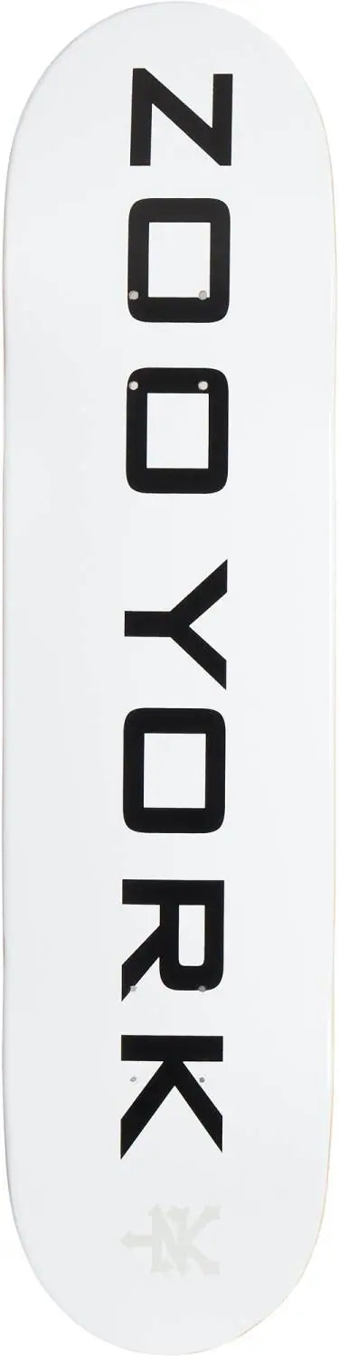 Planche de skateboard Zoo York Classic Logo Block blanche – lettrage Zoo York noir