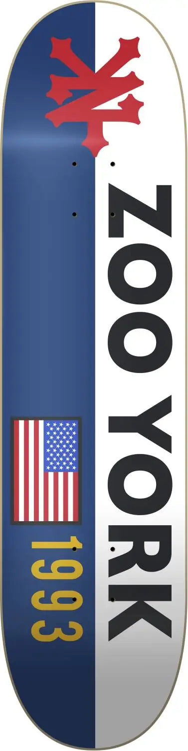 Planche de skateboard Zoo York Sport – bleu et blanc, drapeau américain et 1993
