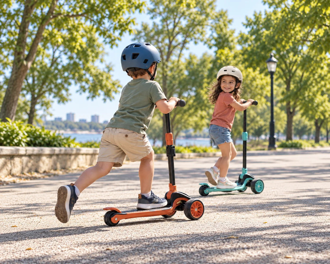 Enfants découvrant la trottinette